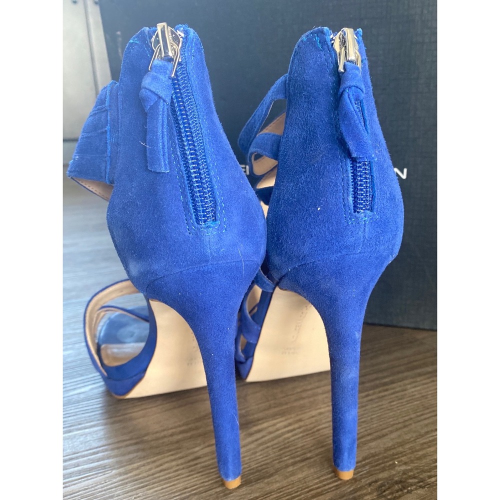 French Connection Monarch Blue Suede Multi Strap Cage Stiletto Heels Sandals 7.5 - Picture 5 of 11
